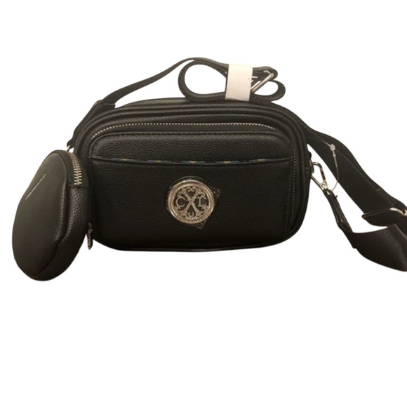 Christian Lacroix Eve Pebble Camera Bag with Detachable Mini Zip in black. 